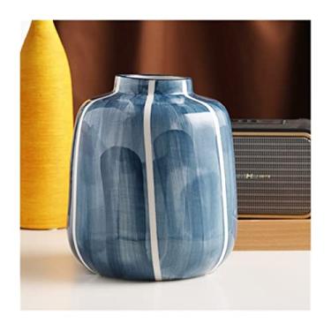 Imagem de KEG801302 Vasos de cerâmica vaso de decoração cesta cor azul e branco vaso de porcelana decoração de casa decoração doméstica vaso simples (pequeno)