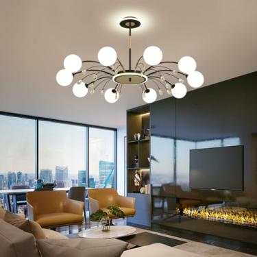 Imagem de Lustre moderno E27 estilo Sputnik, luminária grande para sala de estar com cúpula de vidro branco, design criativo e personalizado, luminária de teto de cristal para quarto, restaurante, caf