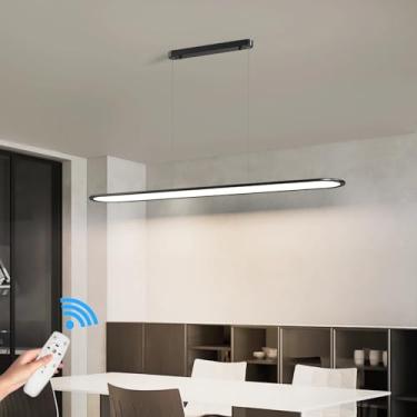 Imagem de Luminária de mesa pendente LED dimerizável com controle remoto para sala de jantar, bar, escritório, loja, cozinha e sala de estar, design moderno, modelo D423 (preta, 120 cm de comprimento)