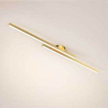 Imagem de Luminária de teto linear LED regulável, lustre minimalista de 2 lâmpadas, luminária de teto longa, semi-embutida, moderna, para quarto, sala de jantar e cozinha (dourada, 120 cm | 47,2")