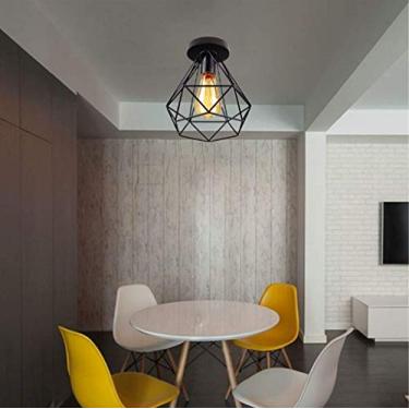 Imagem de Lustre industrial retrô com pendente, luminária vintage ajustável em altura, soquete E27, ideal para mesa de jantar, cozinha, bar, café e sala de estar. Possui cúpula de ferro em formato de
