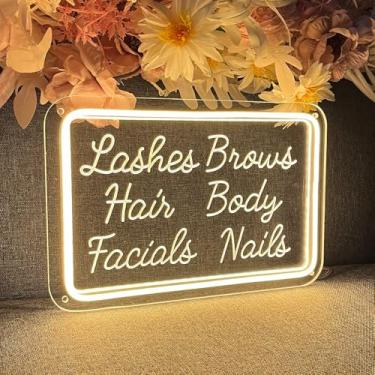 Imagem de Sinal de néon cílios faciais de cabelo para decoração de parede 3D design de escultura de arte interior quarto letreiro neon pano de fundo flexível festa de Natal casamento sala de estar aniversário