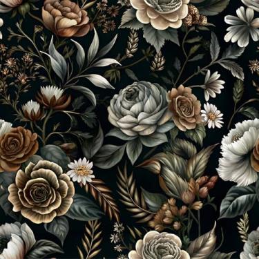 Imagem de Papel de parede floral vintage escuro, papel de parede autoadesivo removível à prova d'água, papel de parede rosa peônia retrô para decoração de móveis de parede de quarto, adequado para locatários