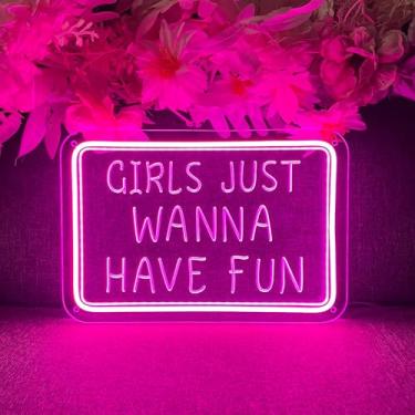 Imagem de Sinal de néon menina só quer se divertir para decoração de parede 3D design de escultura de arte interior quarto led letreiros neon pano de fundo flexível festa de Natal casamento sala de estar