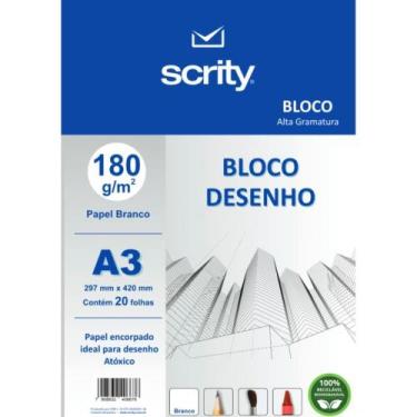 Imagem de Bloco Desenho A3 Branco 180G com 20 Folhas para Educação Artística - S