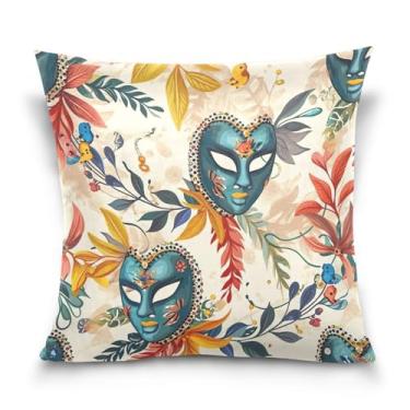 Imagem de ATTX Capas de almofada com padrão de máscaras de carnaval 50 x 50 cm capas decorativas com zíper para sala de estar sofá-cama (4)