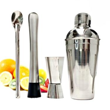 Imagem de Kit Coqueteleira Inox 500ml com Dosador, Socador e Colher – Kit Bar Premium para Drinks e Coquetéis