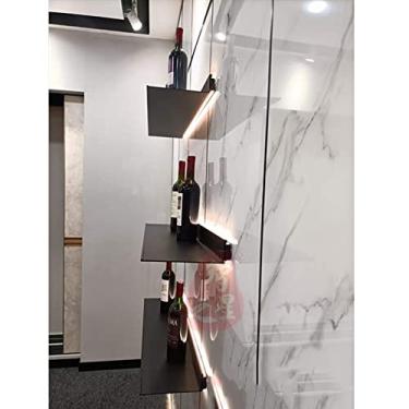 Imagem de Prateleiras de parede de liga de alumínio, luz LED iluminada embutida e transformador de parede criativa para pendurar na parede, tábua de metal simples, suporte de carga forte fácil de (preto-100 x