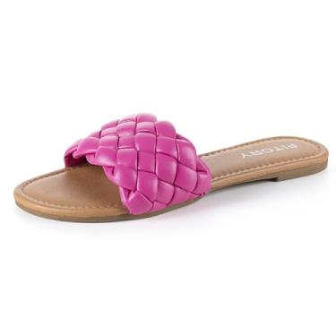 Imagem de FITORY Sandálias rasteiras femininas modernas de bico aberto redondo sem cadarço com alça trançada para verão tamanho 6-11, rosa, 36