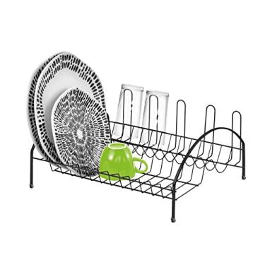 Imagem de Escorredor de Louça Preto Laminado 12 Pratos 05 Copos Espaço Lateral para Talher