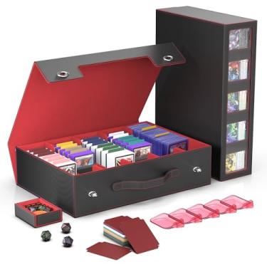 Imagem de Kabinka Caixa de armazenamento de cartões MTG com alça e trava mecânica, caixa de cartão colecionável Commander de 5 fileiras 3900+ com janela de exibição selada, caixa organizadora de baralho para