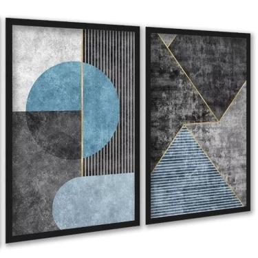 Imagem de Kit 2 Quadros Abstratos Azul E Cinza Cimento 33X24Cm - Vidro