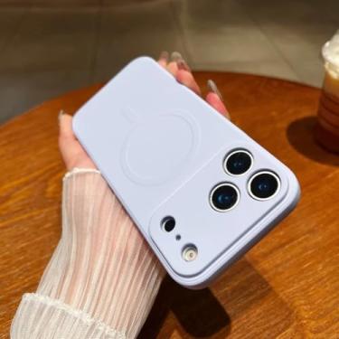 Imagem de SFDSUH Capa de silicone líquido magnética para iPhone 16 Pro Max, com carregamento sem fio e à prova de choque (Para iPhone 16 Pro Max/Roxo)