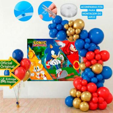 Imagem de Kit festa Sonic Decoração Aniversário Painel + 150 balão - Piffer - ki