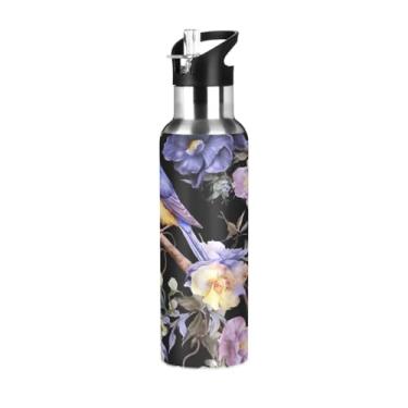 Imagem de Burbuja Garrafa de água de aço inoxidável Flowers Birds, garrafas de água isoladas a vácuo com tampa de canudo para esportes, academia, escola - à prova de vazamento e suor, sem BPA, 590 ml