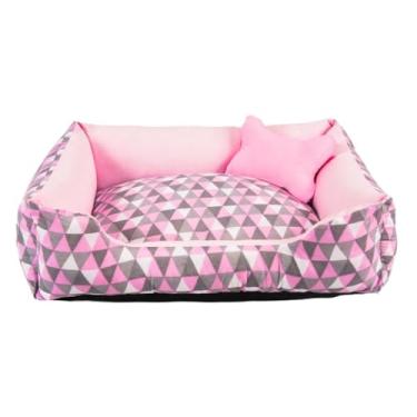 Imagem de cama pet caminha cachorro medio 60 X50 ziper removivel siliconizada fundo impermeavdel (geométrica rosa)