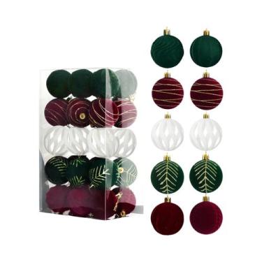 Imagem de Bolas De Natal Vermelhas Flocadas 6CM 30PCS Ornamentos Pendentes Para 