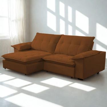 Imagem de Sofá Retrátil E Reclinável Veludo 2,10m Lisboa - Conforto Premium E Design Elegante | Lansof Brasil Cores Terracota