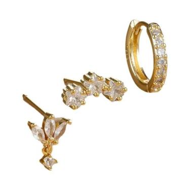 Imagem de Conjunto De Brincos De Argola Em Aço Inoxidável Dourado Com Estrela Pa
