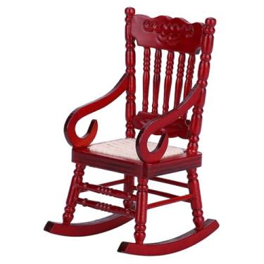 Imagem de Naroote Cadeira de Balanço de Madeira Requintada Em Miniatura para Casa de Bonecas para Brinquedos de Decoração de Casa de Bonecas, Mini Móveis Em Escala 1:12 para Crianças, Parentes, Amigos, (Mogno)