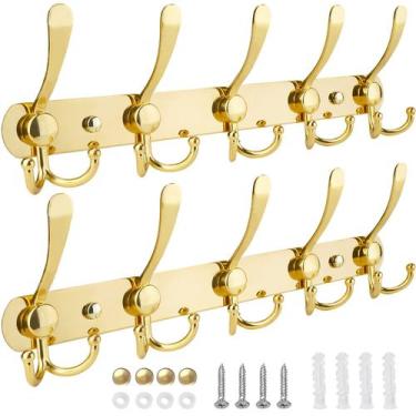 Imagem de Cabide TICONN montado na parede Five Heavy Duty Tri Hooks Gold