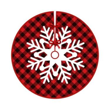Imagem de Saia Para Árvore De Natal Xadrez Vermelha Com Flocos De Neve VIKAMA De
