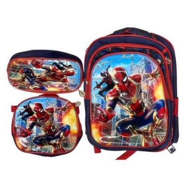Imagem de KIT ESCOLAR D3 COMPLETO  Mochila Estojo Lancheira com Personagens, Hom