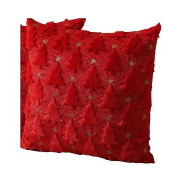 Imagem de Capa De Almofada Tricotada Com Padrão De Árvore De Natal E Papai Noel 