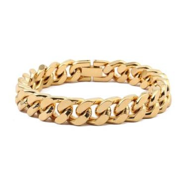 Imagem de Pulseira masculina e feminina de ouro maciço 18K, pulseira de corrente cubana Miami, decoração moderna, caixa de presente de Dia dos Namorados/aniversário/Natal, 8.2 inch, Ouro, Sem Pedra Preciosa