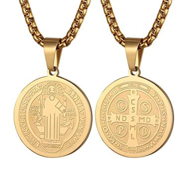 Imagem de STWTR Colar de medalha de São Bento de aço inoxidável, medalha de sacramento cristão, joia anti-mal, presentes católicos para homens e mulheres, Aço inoxidável