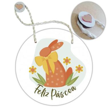 Imagem de Placa Porta com Alça Feliz Páscoa Coelho Coelha Ovo Guirlanda 19cm - R