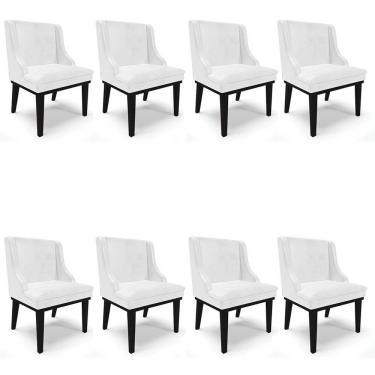 Imagem de Kit 8 Cadeiras Estofadas Base Fixa De Madeira Preto Lia Sintético Premium Branco - Ibiza