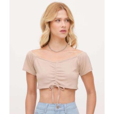 Imagem de Blusa Cropped Feminina Colisse Manga Curta Marisa-29065, Bege, PP