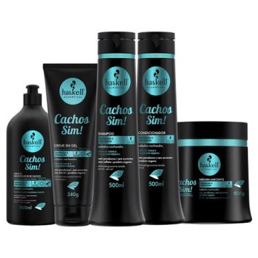 Imagem de Kit Haskell Cachos Sh Cond Masc Leave In E Creme Gel 500ml - NoBrand