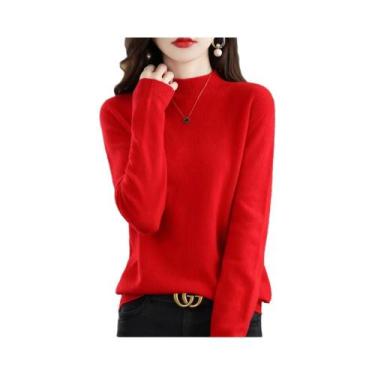 Imagem de Suéter Feminino De Lã Merino E Cashmere Com Gola Alta, Manga Longa, Qu