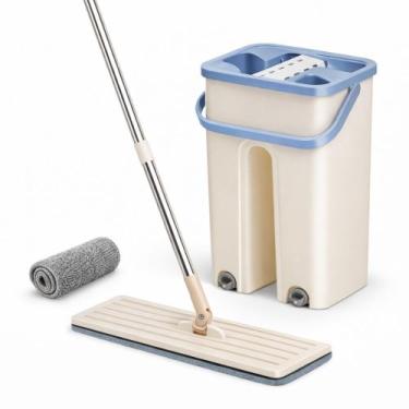 Imagem de Mop Flat Balde Duplo 5L Limpa Lava Seca Microfibra Cabo Inox - A Casa 