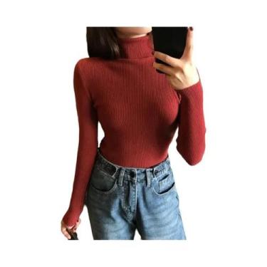 Imagem de Suéter De Gola Alta Em Cashmere Macio Para Mulheres, Tricô Básico Sóli