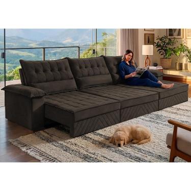 Imagem de Sofá Retrátil e Reclinável 3,90m com Molas e Espuma D33 Thunder. Velusoft Cama inBox