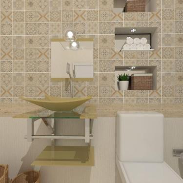 Imagem de Gabinete De Vidro 45Cm Cuba Retangular Champanhe + Torneira