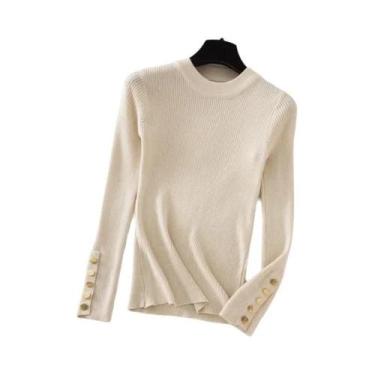 Imagem de Suéter Feminino De Gola Alta Com Manga Longa, Ajuste Slim, Tricô Macio