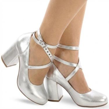 Imagem de Sapato Feminino Salto Médio Boneca Fechado P112 - Modarpe, Prata, 36