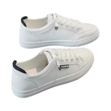 Imagem de Tênis Femininos Brancos Em Couro PU Respirável Para Corrida Verão Cami