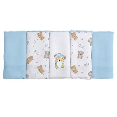 Imagem de Pano de Boca para Bebê 5 Unidades Pixuxu 34cm x 34cm, Urso Soninho Azu