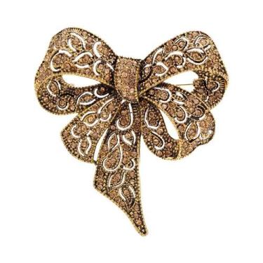 Imagem de Broche de arco cravejado de strass feminino, acessórios de roupas da m