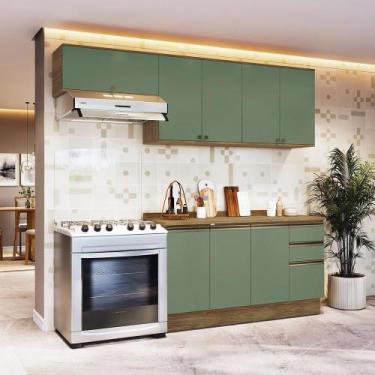 Imagem de Armário De Cozinha Completa 100% Mdf 240cm Nogueira/verde Celeste Kapp