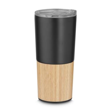Imagem de Copo Térmico Bambu em Aço Inox Parede Dupla 550ML para Bebidas com Tampa Vedada e Detalhe em Bambu Preto