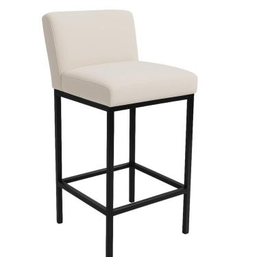 Imagem de Banqueta Viena Alta Estofada Veludo Bege com Base Metal Preto Liberty Móveis