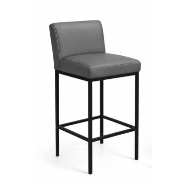 Imagem de Banqueta Viena Alta Estofada em Corino Cinza e Base de Metal Preto Liberty Móveis