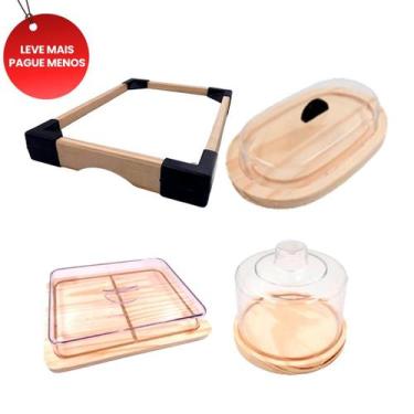 Imagem de OFERTA DIA DAS MAES KIT 4Pçs Queijeira, Bandeja, Manteigueira e Porta 