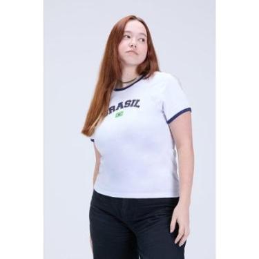 Imagem de Camiseta Baby Look Feminina Brasil Copa 100% Algodão Branca-Feminino